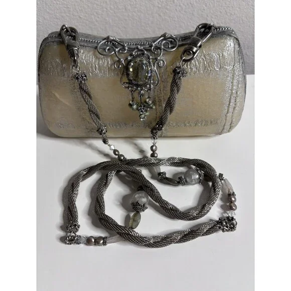Vtg Maya Evangelista Brown Art Deco Resin Metal Beaded Strap Shoulder Handbag